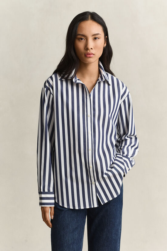 Chemise d&eacute;contract&eacute;e en popeline &agrave; rayures