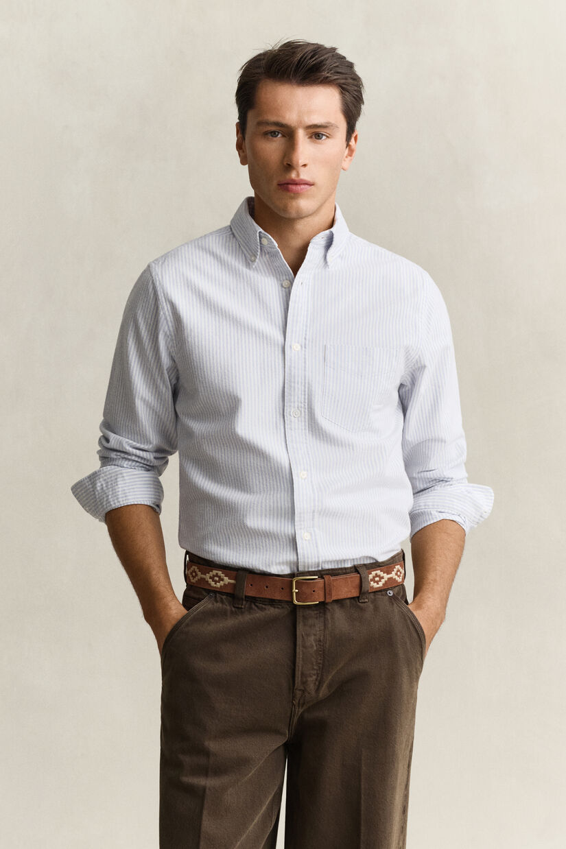 Chemise en coton Oxford bross&eacute; avec rayures
