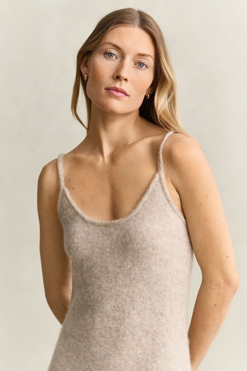 Robe en maille &agrave; bretelles en laine d&rsquo;alpaga m&eacute;lang&eacute;e