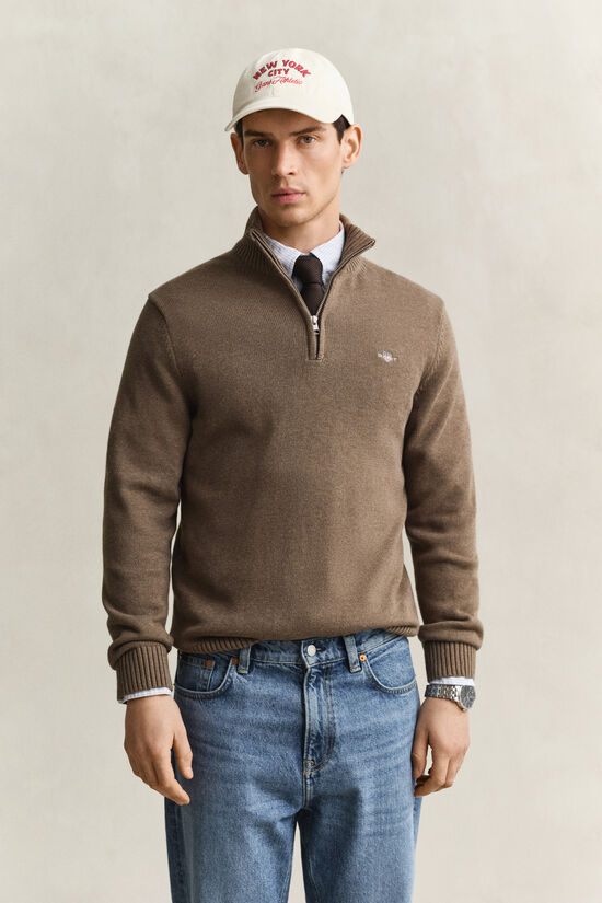Pull en coton d&eacute;contract&eacute; &agrave; demi-zip