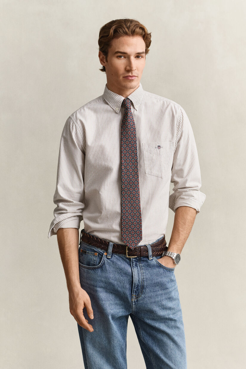 Chemise en coton Oxford regular classique &agrave; rayures