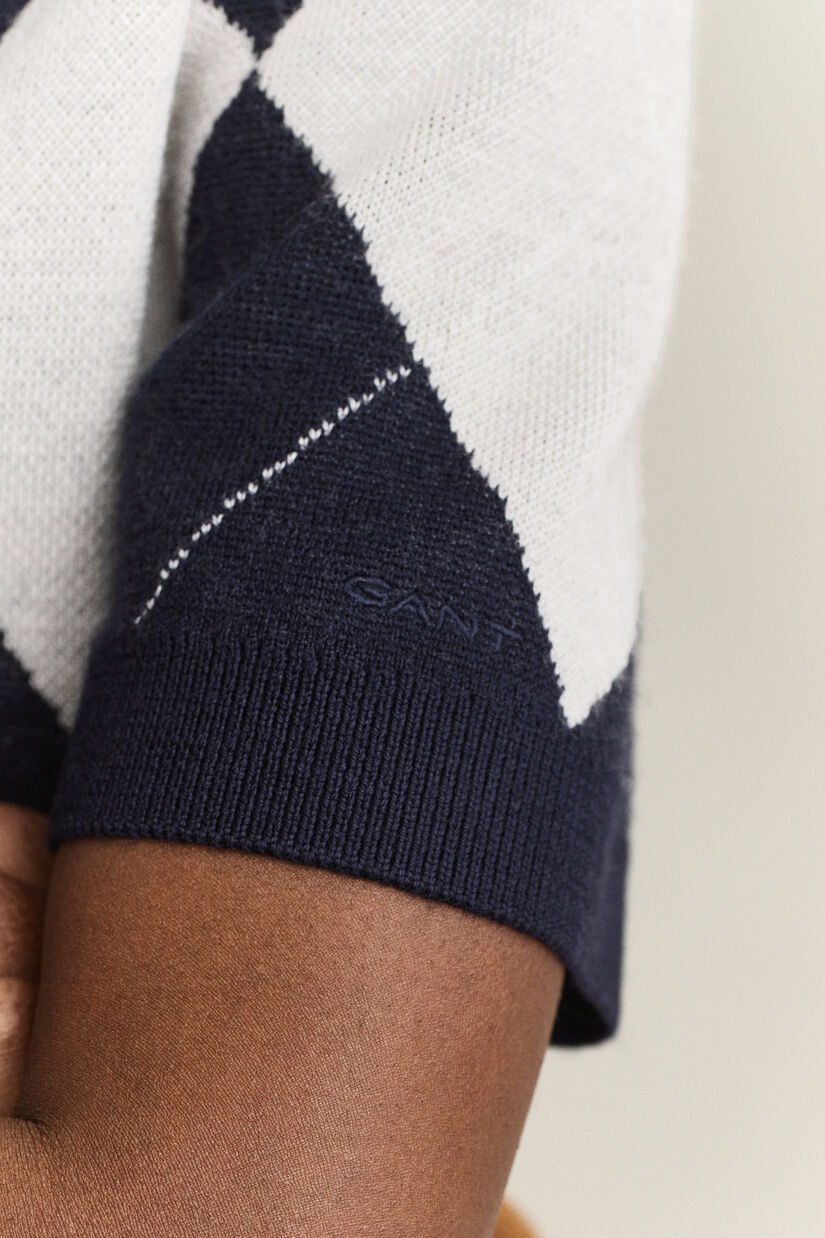 Pull &agrave; manches courtes en laine avec motif argyle