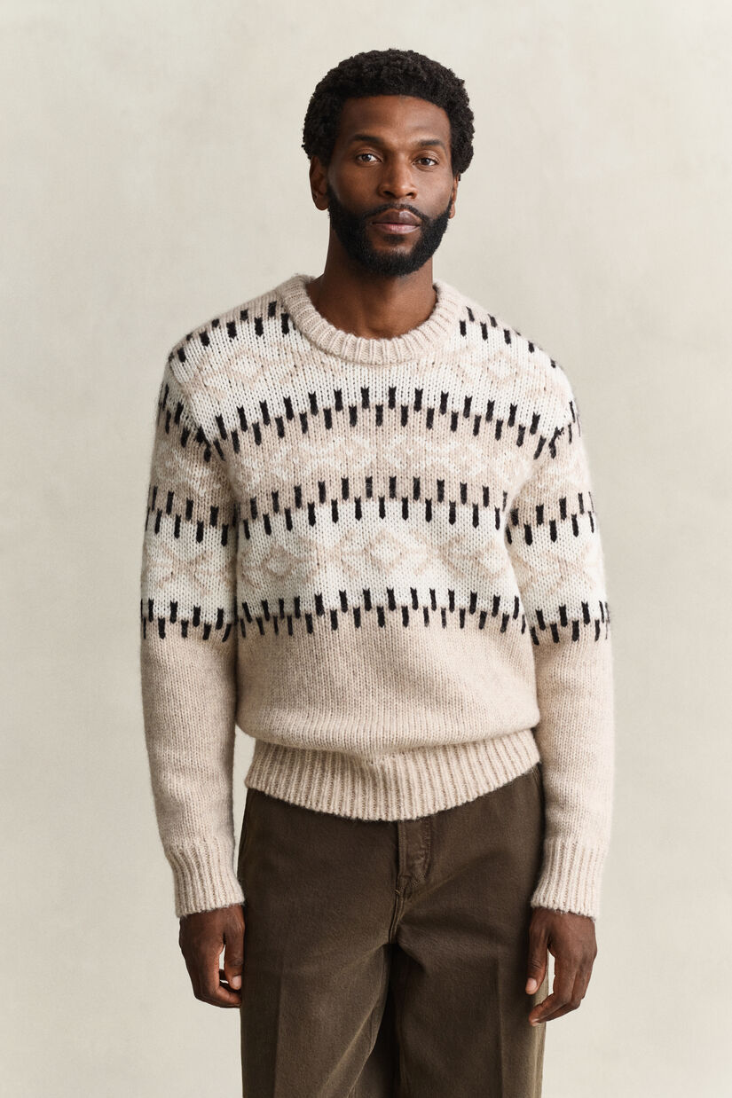 Pull jacquard en laine d&rsquo;alpaga m&eacute;lang&eacute;e