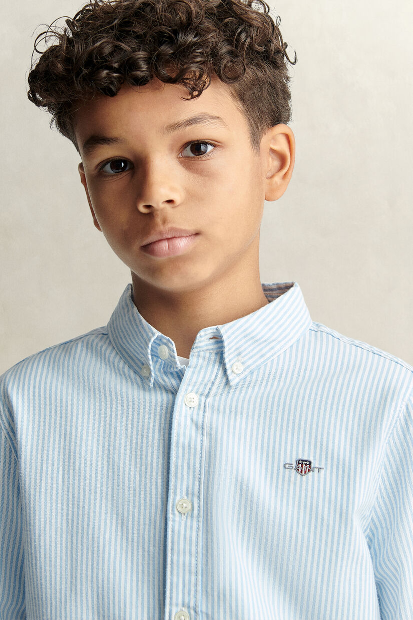 Chemise en coton Oxford &agrave; rayures avec &eacute;cusson pour Ado Gar&ccedil;on