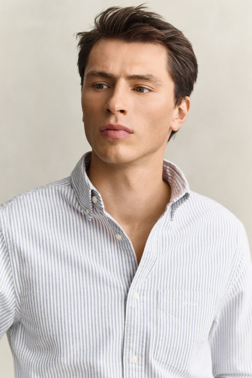 Chemise en coton Oxford bross&eacute; avec rayures