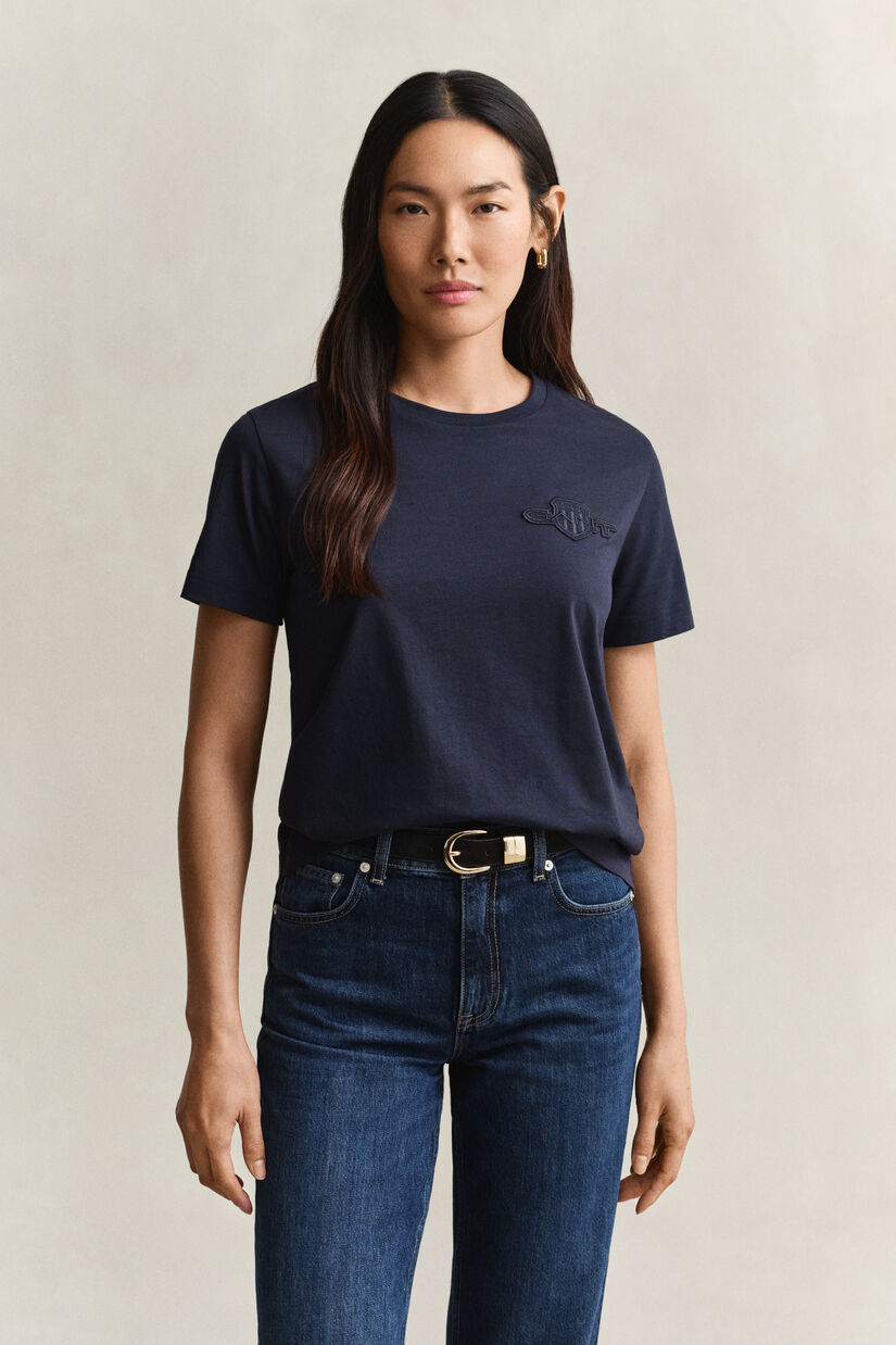 T-shirt avec &eacute;cusson ton sur ton