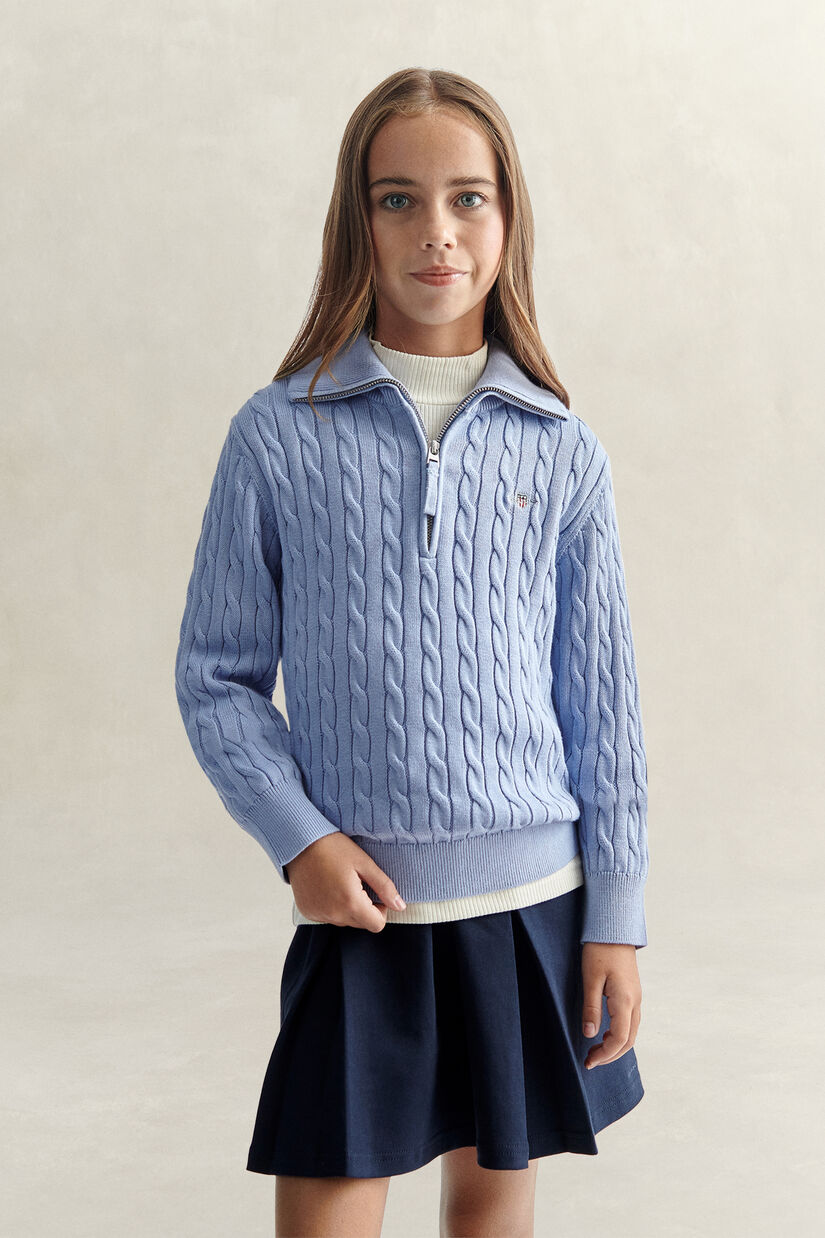 Pull &agrave; demi-zip en maille torsad&eacute;e Ado Fille