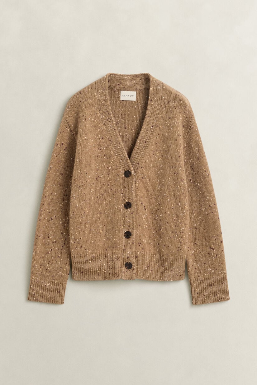 Cardigan en laine mouchet&eacute;e m&eacute;lang&eacute;e