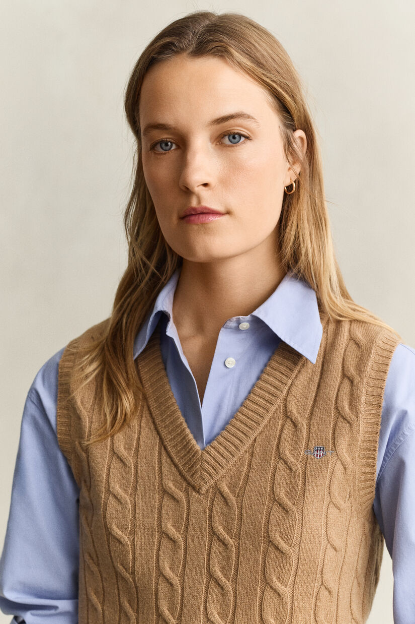 Pull sans manches en maille de laine d'agneau &agrave; torsades