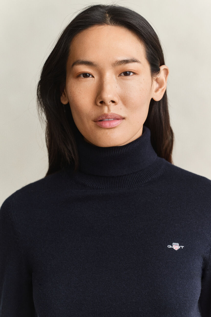 Pull col roul&eacute; en laine et coton