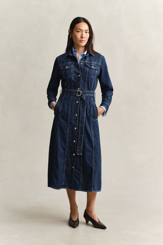 Robe midi en denim avec ceinture