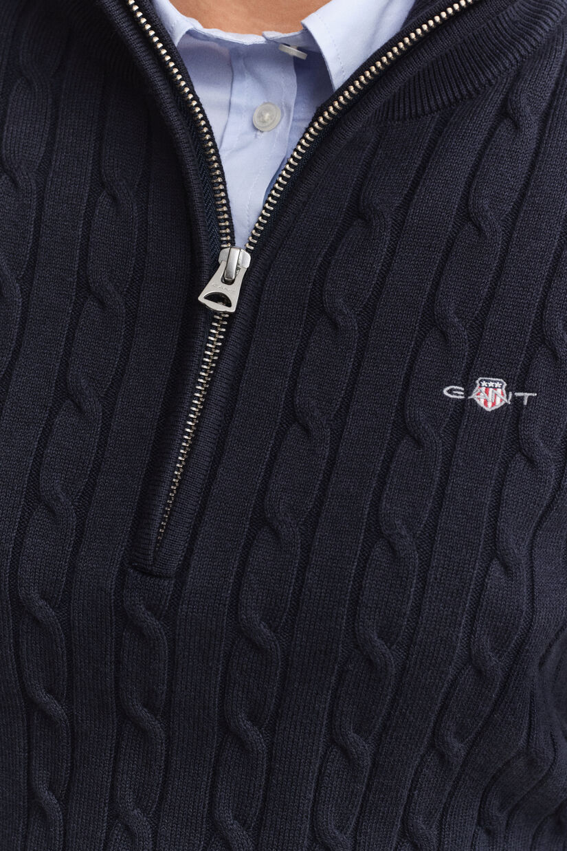 Pull &agrave; demi-zip en maille torsad&eacute;e extensible