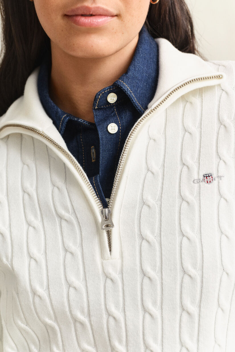 Pull &agrave; demi-zip en maille torsad&eacute;e extensible