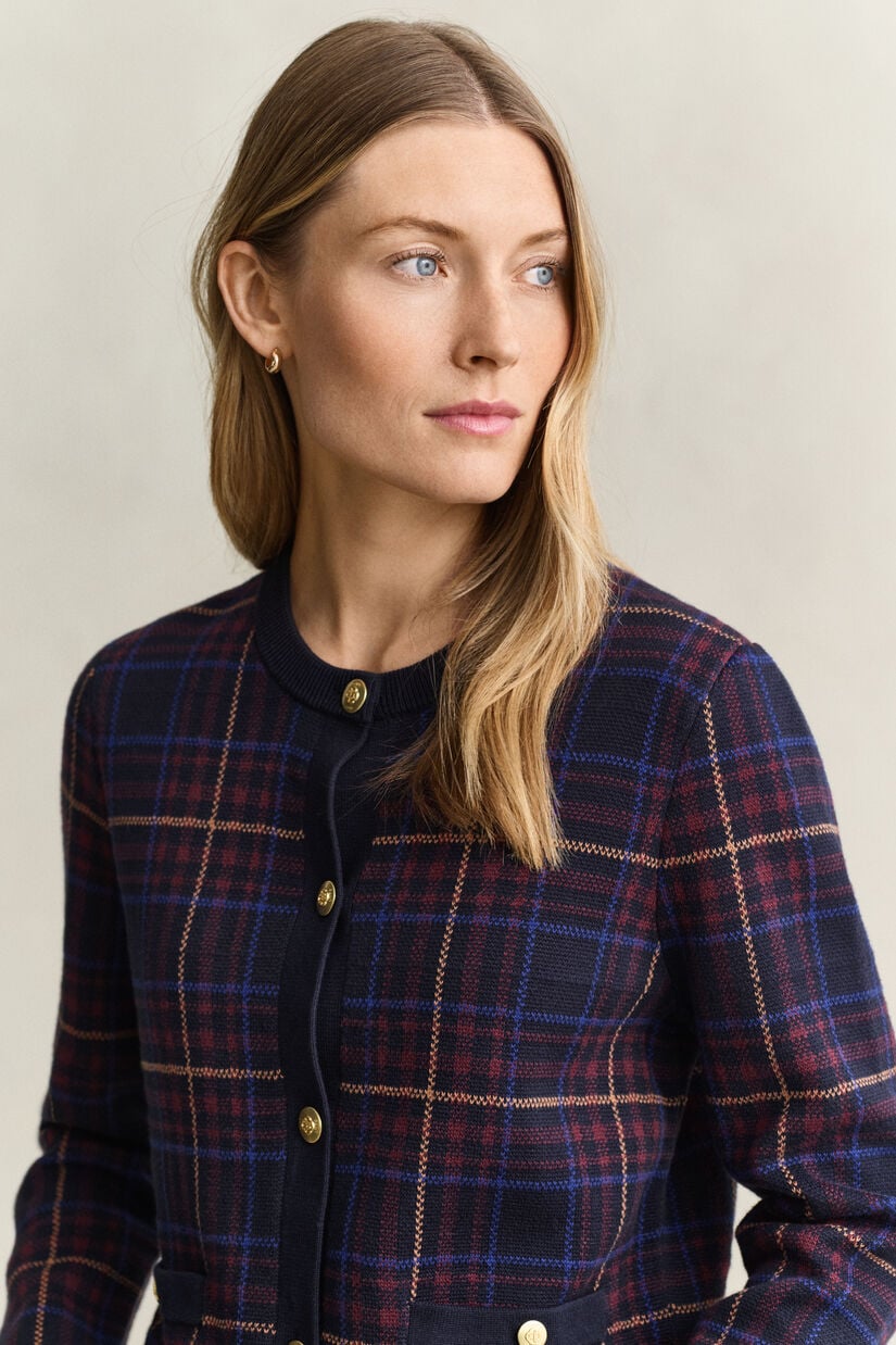 Cardigan en maille &agrave; carreaux