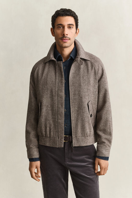 Veste coupe-vent en laine m&eacute;lang&eacute;e