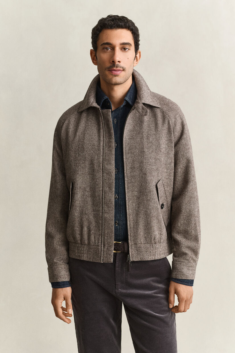 Veste coupe-vent en laine m&eacute;lang&eacute;e