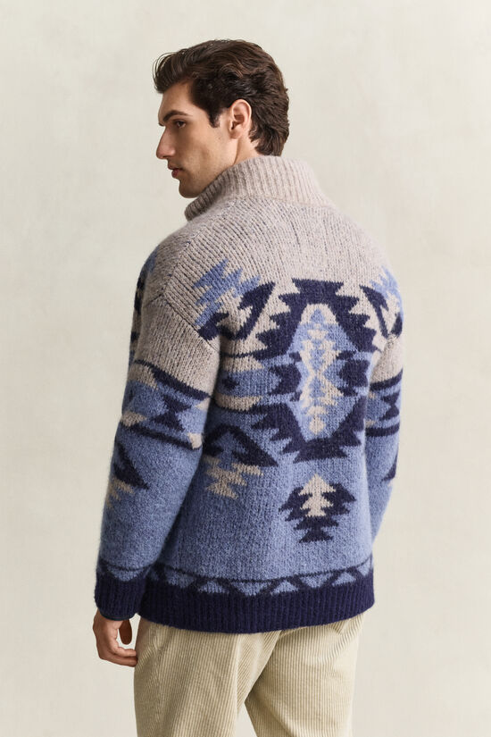 Cardigan jacquard &agrave; zip en laine d&rsquo;alpaga m&eacute;lang&eacute;e