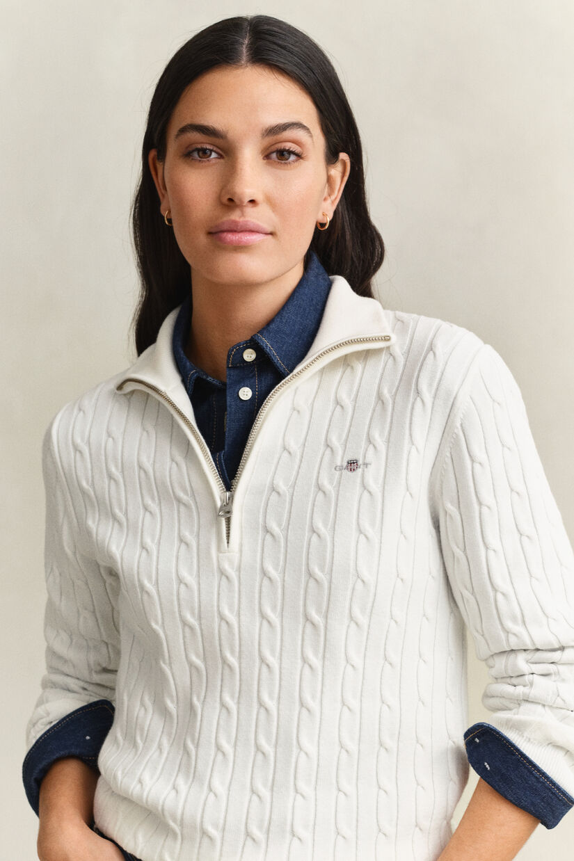 Pull &agrave; demi-zip en maille torsad&eacute;e extensible