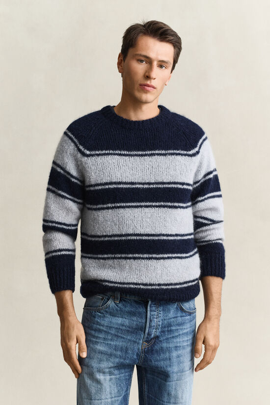 Pull col rond en mohair m&eacute;lang&eacute; &agrave; rayures