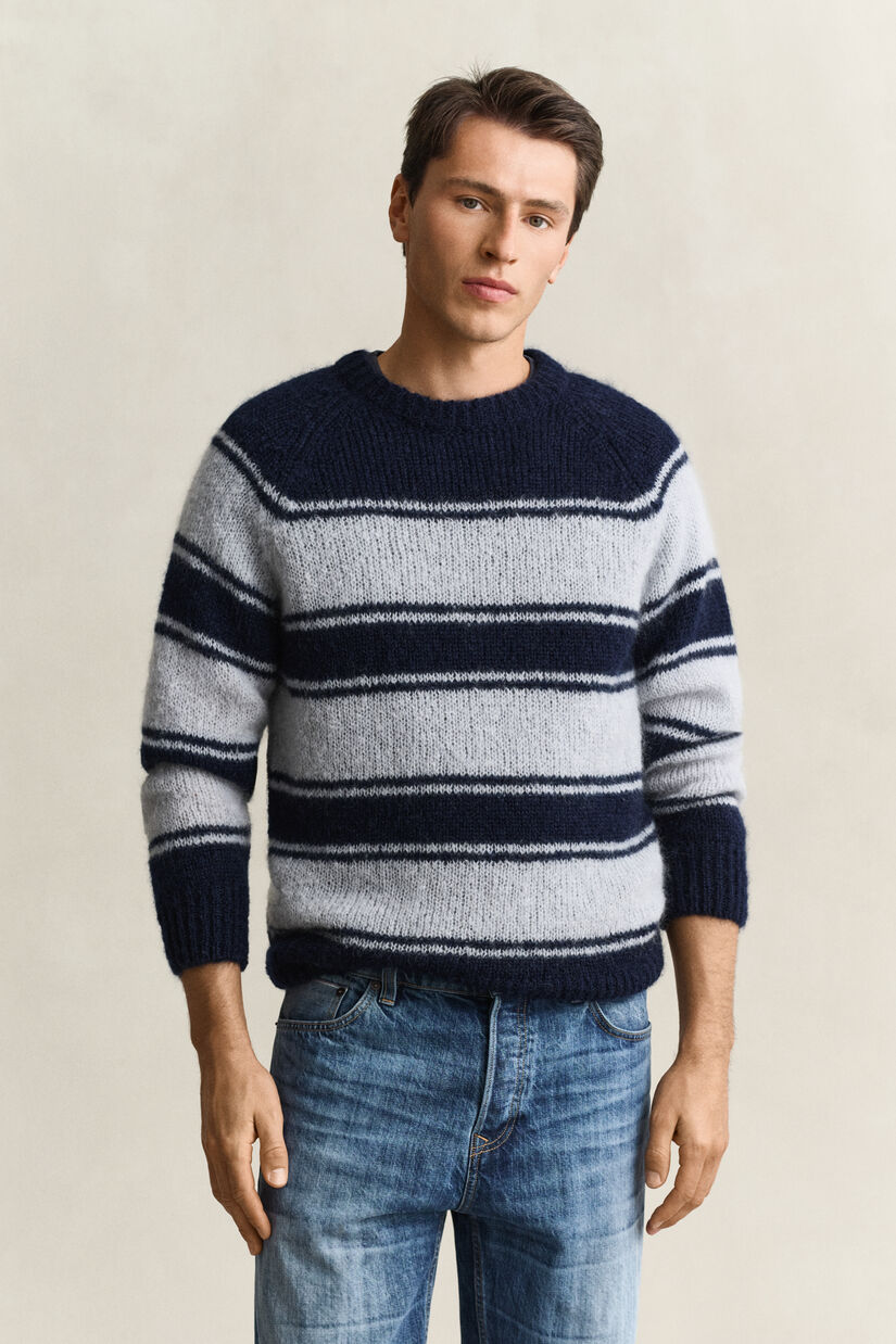 Pull col rond en mohair m&eacute;lang&eacute; &agrave; rayures