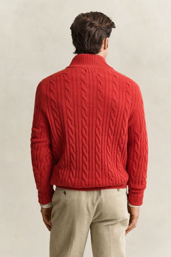 Pull semi-boutonn&eacute; en laine d&rsquo;agneau &agrave; maille torsad&eacute;e