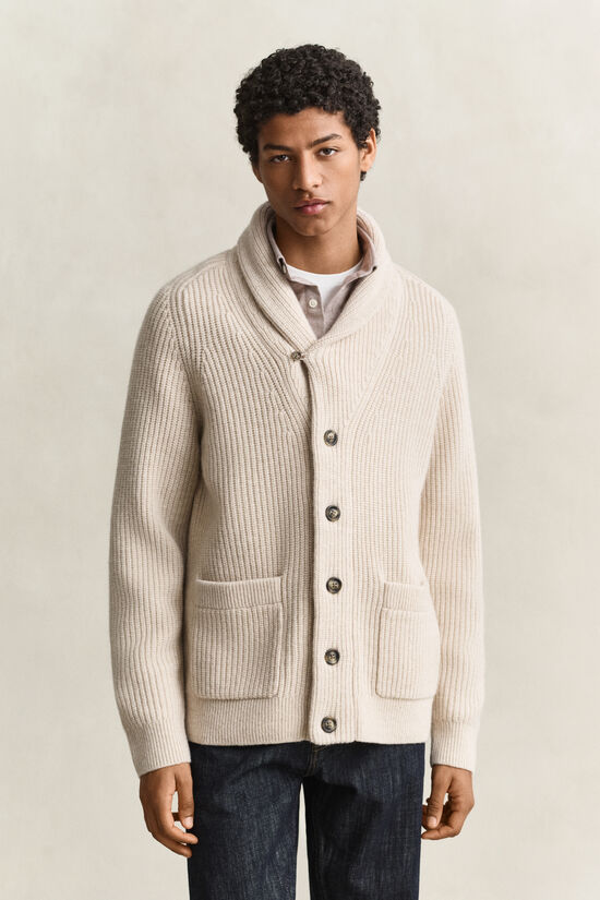 Cardigan en laine m&eacute;lang&eacute;e &agrave; rayures