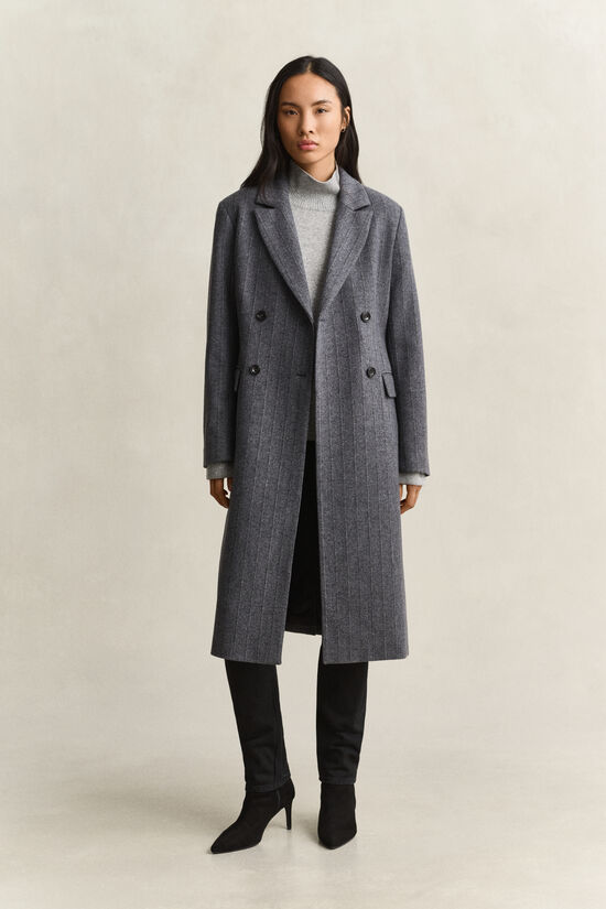 Manteau en laine m&eacute;lang&eacute;e &agrave; rayures