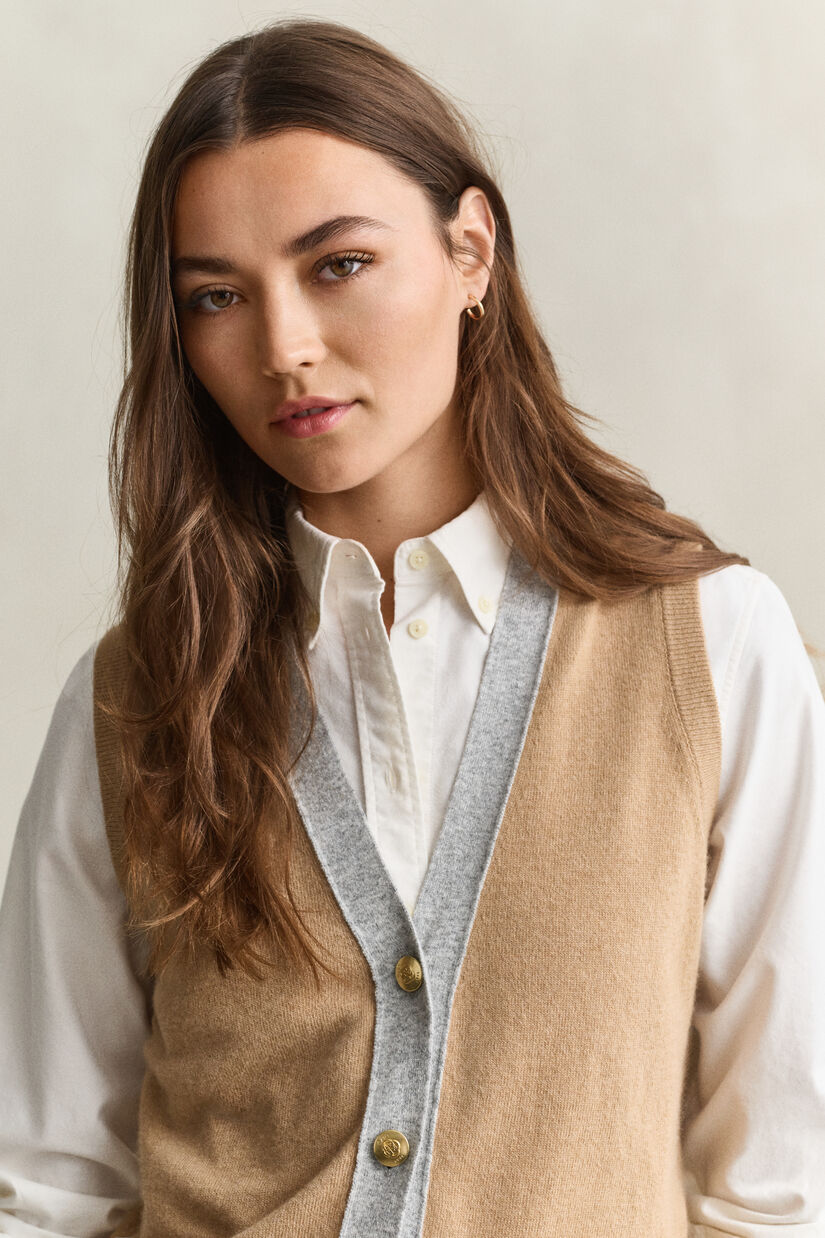 Pull sans manches en maille de couleurs contrast&eacute;es