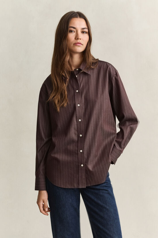 Chemise d&eacute;contract&eacute;e en popeline &agrave; rayures