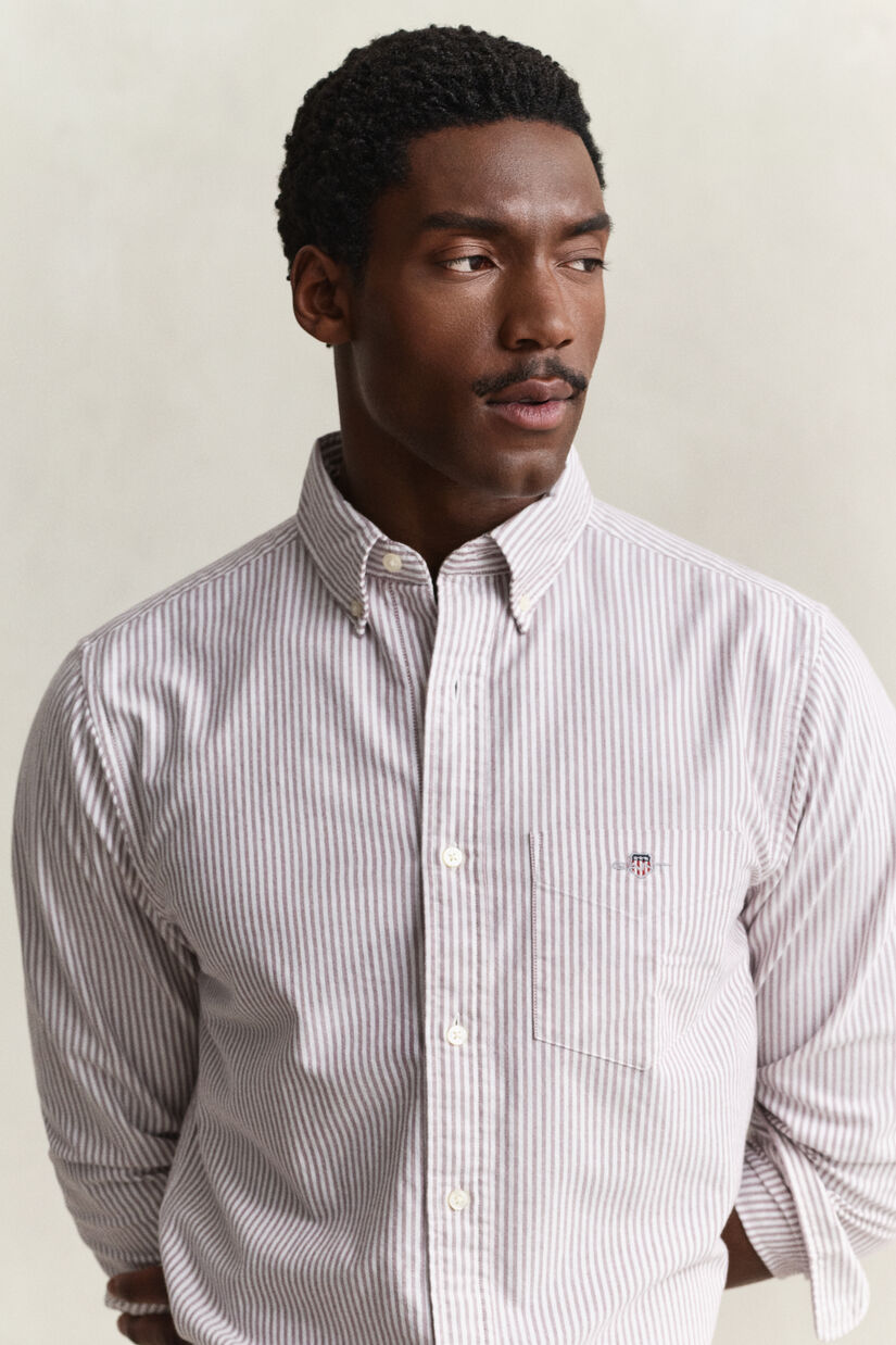 Chemise en coton Oxford regular classique &agrave; rayures