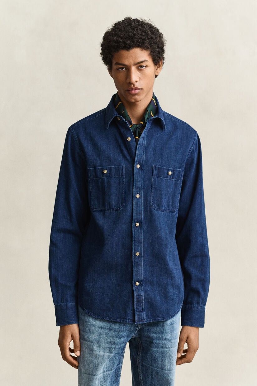 Chemise &agrave; chevrons indigo
