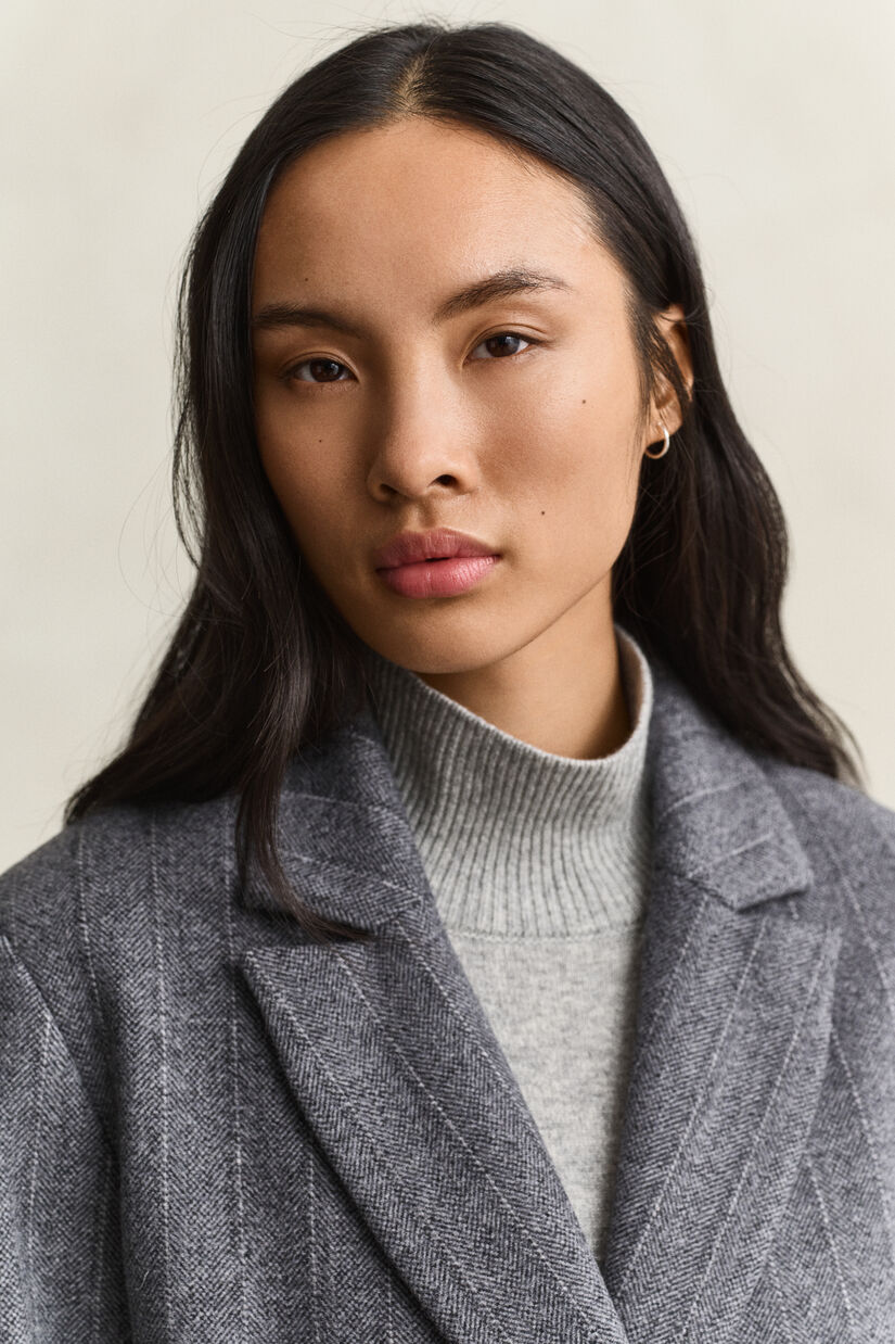 Manteau en laine m&eacute;lang&eacute;e &agrave; rayures
