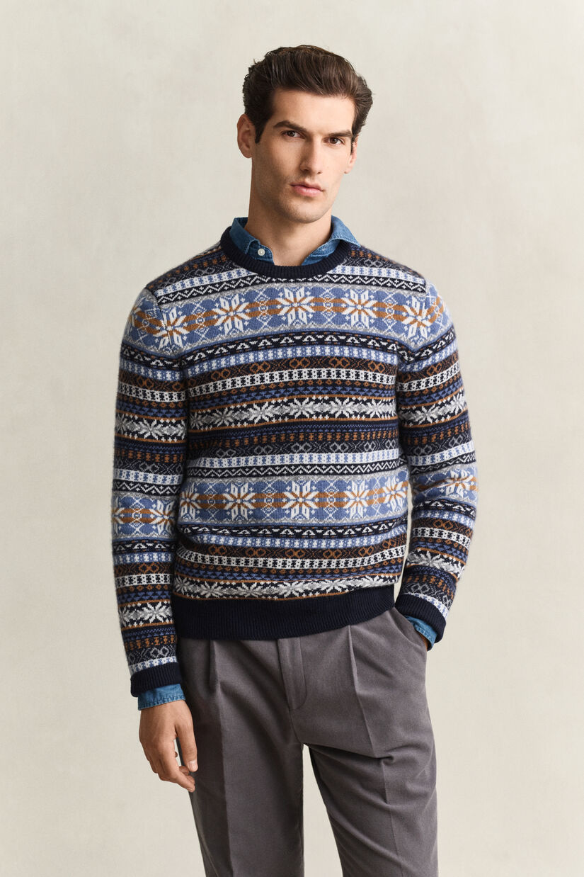 Pull col rond &agrave; motif Fair Isle