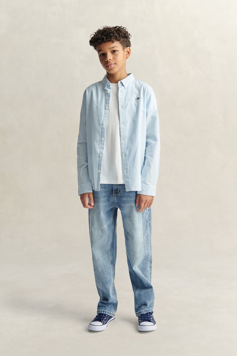 Chemise en coton Oxford &agrave; rayures avec &eacute;cusson pour Ado Gar&ccedil;on