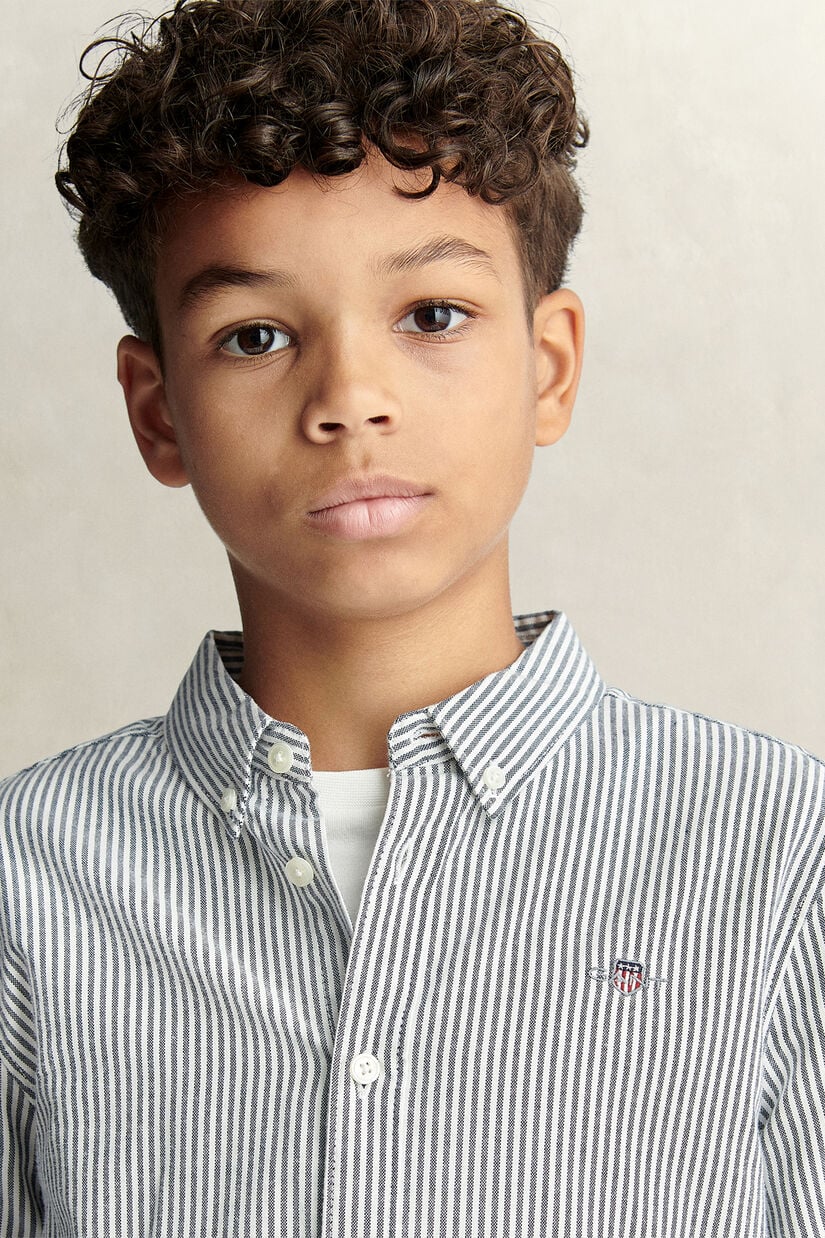 Chemise en coton Oxford &agrave; rayures avec &eacute;cusson pour Ado Gar&ccedil;on