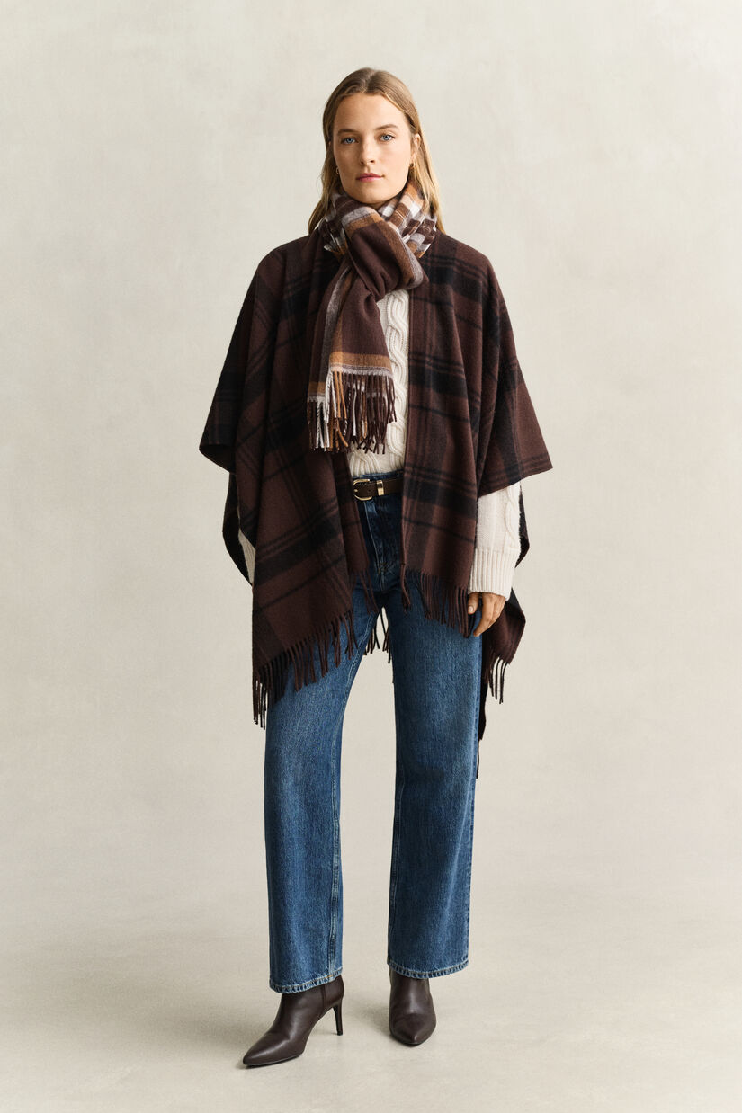 Poncho en laine &agrave; carreaux