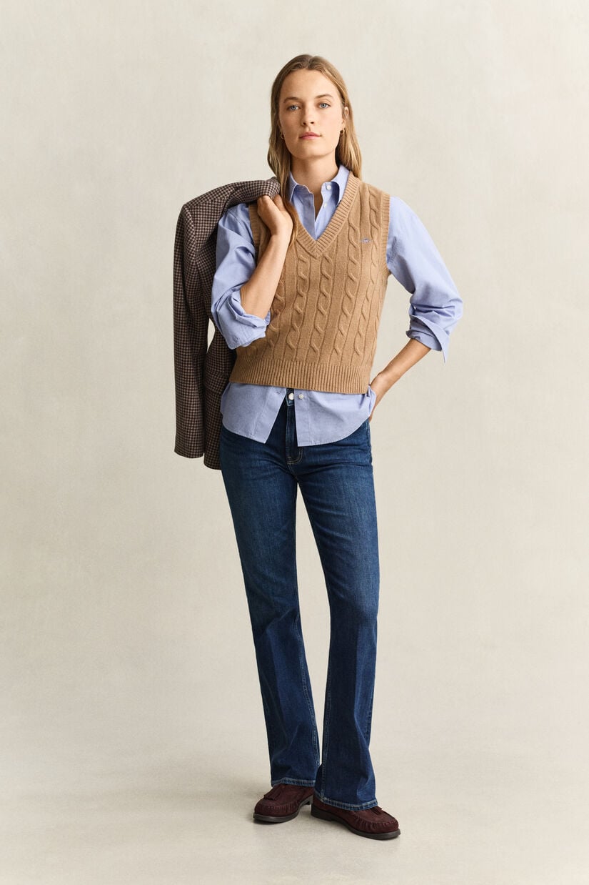 Pull sans manches en maille de laine d'agneau &agrave; torsades