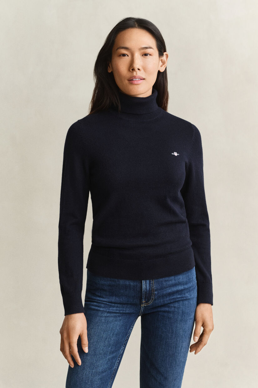Pull col roul&eacute; en laine et coton
