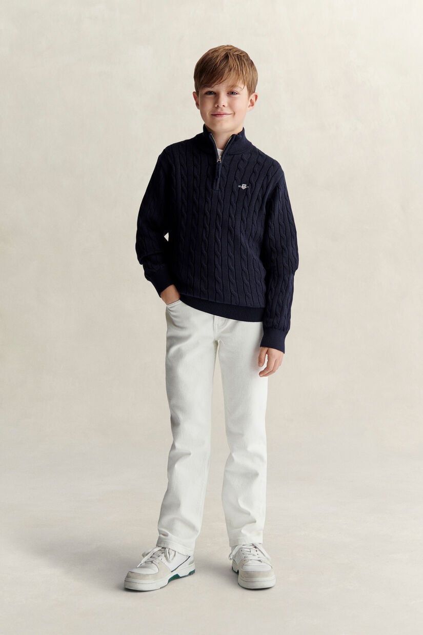 Pull &agrave; demi-zip en maille torsad&eacute;e avec &eacute;cusson pour Ado Gar&ccedil;on