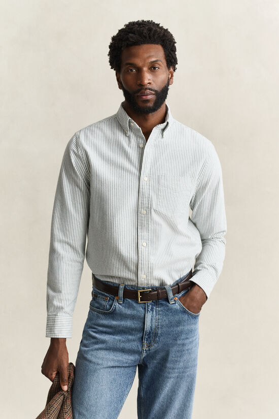 Chemise en coton Oxford bross&eacute; avec rayures