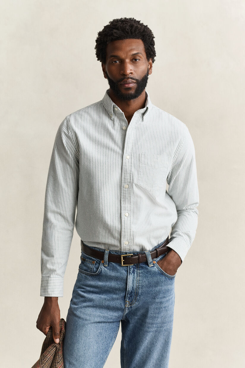 Chemise en coton Oxford bross&eacute; avec rayures