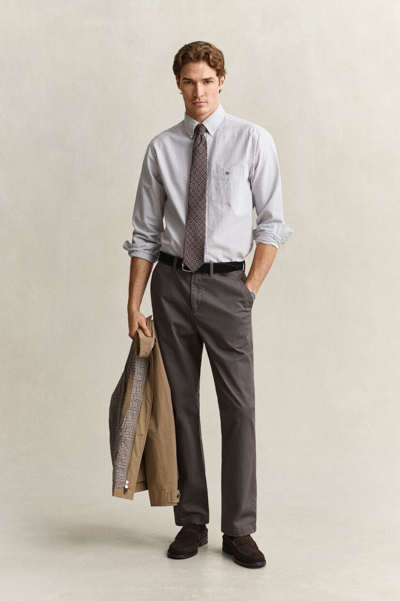 Chemise en coton Oxford regular classique &agrave; rayures