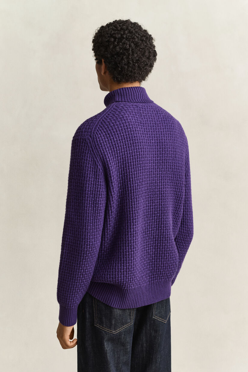 Pull textur&eacute; &agrave; col roul&eacute; en coton et laine