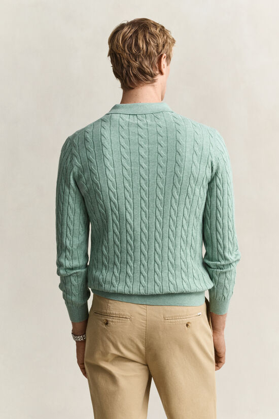 Pull fa&ccedil;on polo en maille de coton &agrave; torsades