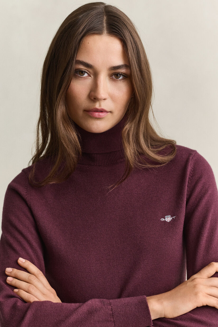 Pull col roul&eacute; en laine et coton