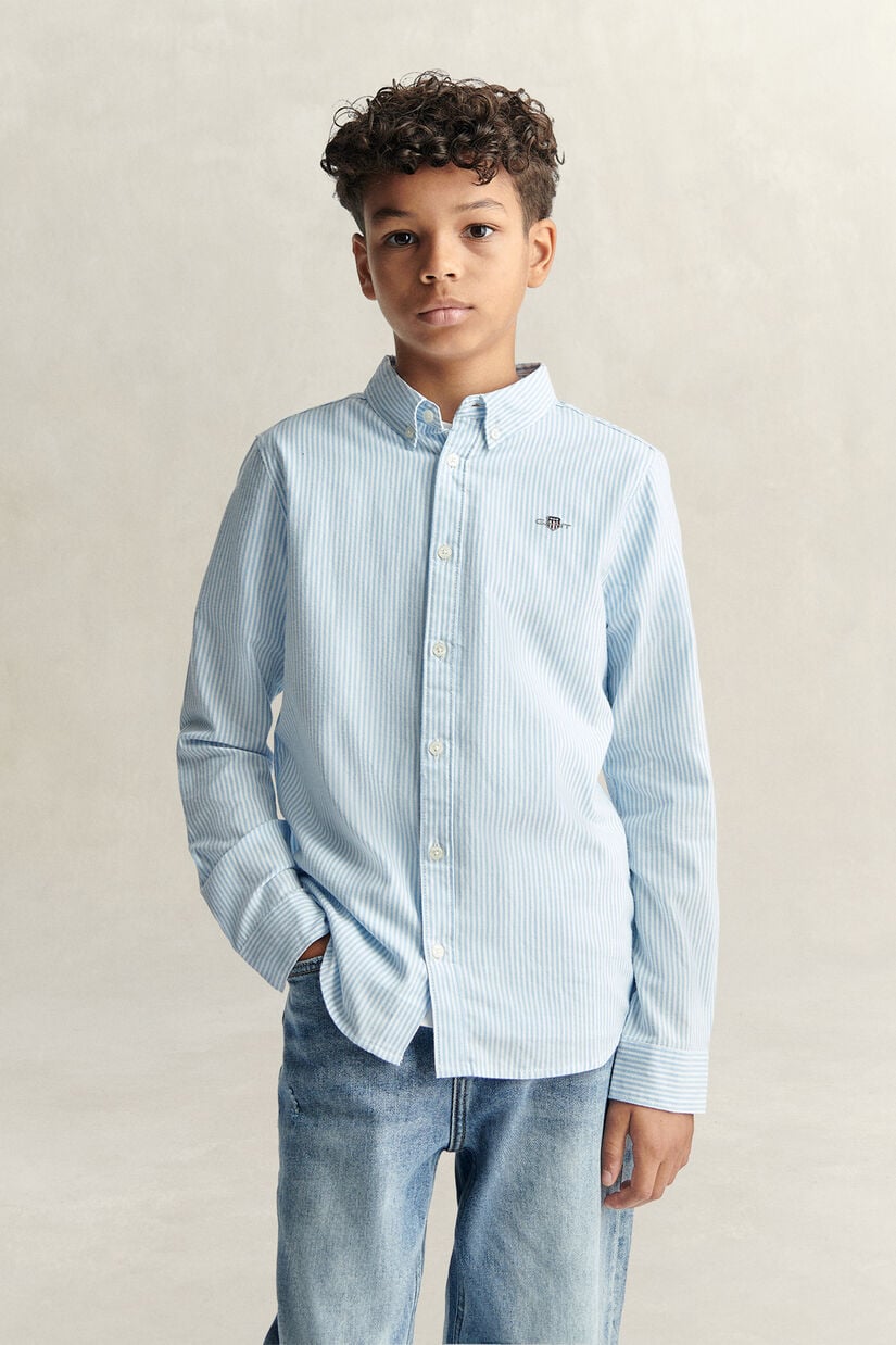 Chemise en coton Oxford &agrave; rayures avec &eacute;cusson pour Ado Gar&ccedil;on