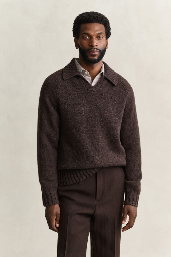 Pull fa&ccedil;on polo en m&eacute;lange de laine et soie