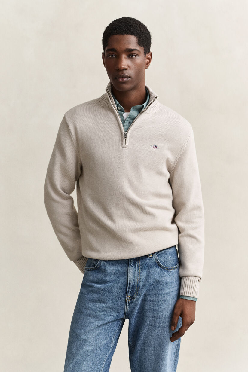 Pull en coton d&eacute;contract&eacute; &agrave; demi-zip