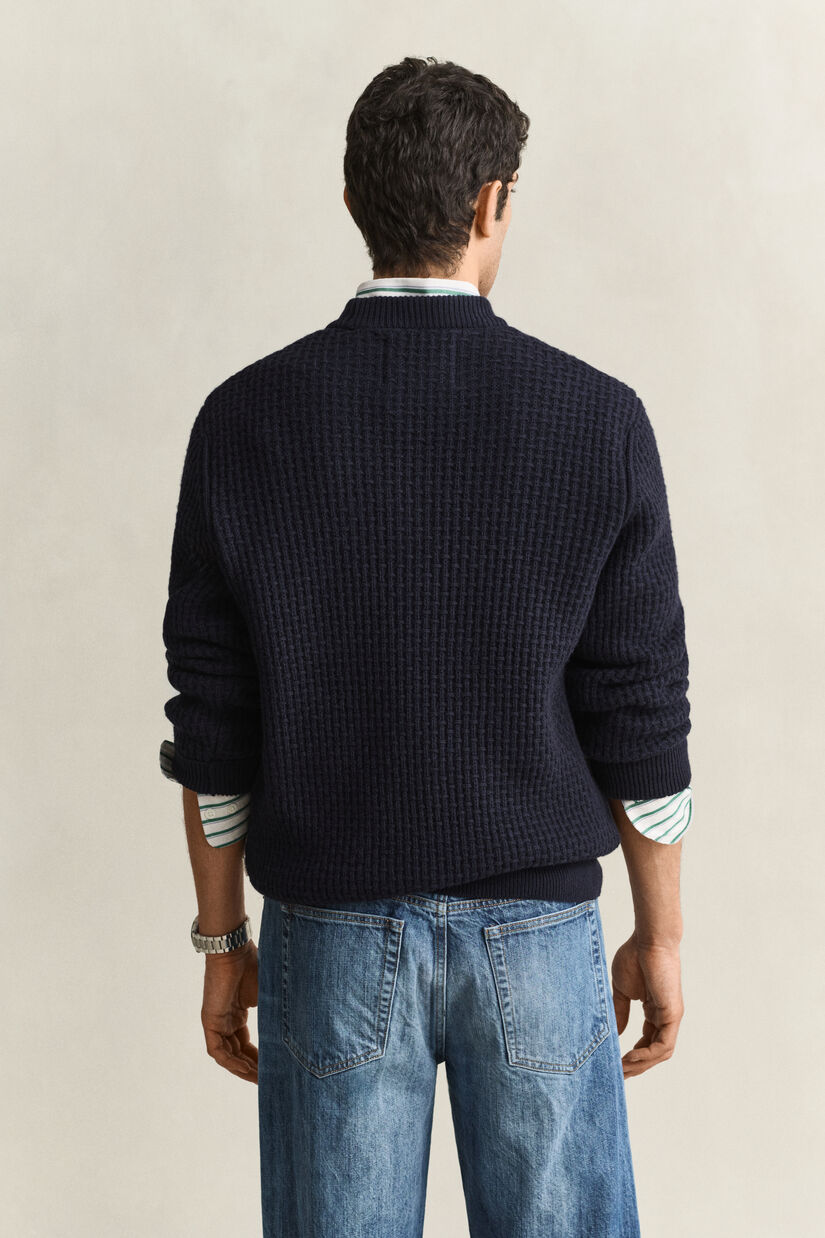 Pull textur&eacute; &agrave; col chemin&eacute;e en laine et coton