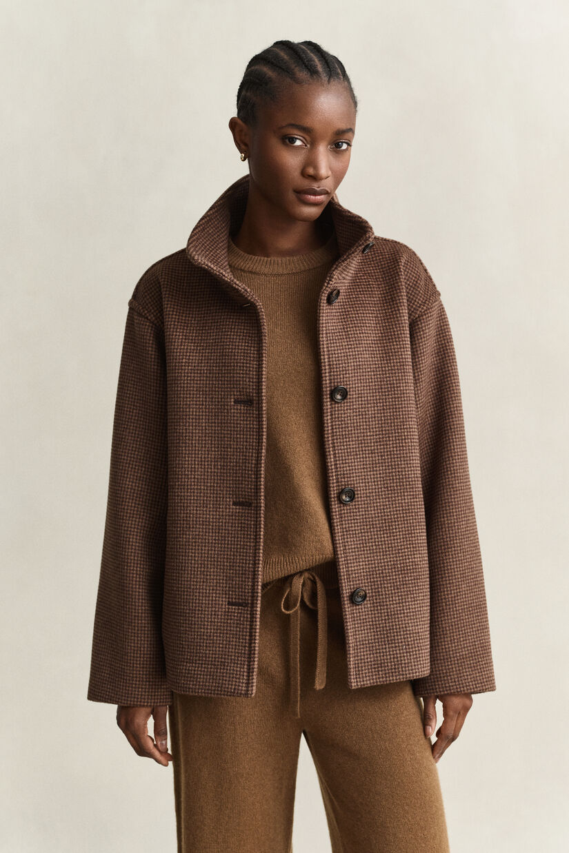 Veste &agrave; carreaux en laine m&eacute;lang&eacute;e